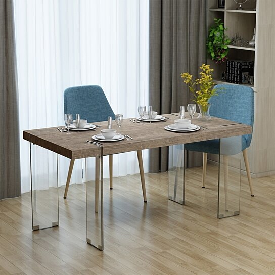 Buy Migdon Modern Dark Sonoma Oak Faux Wood Dining Table With Tempered Glass Legs By Gdfstudio On Dot Bo