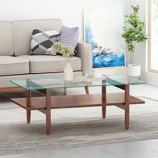 Buy Mumford Acacia Wood Coffee Table With Tempered Glass Top By Gdfstudio On Dot Bo