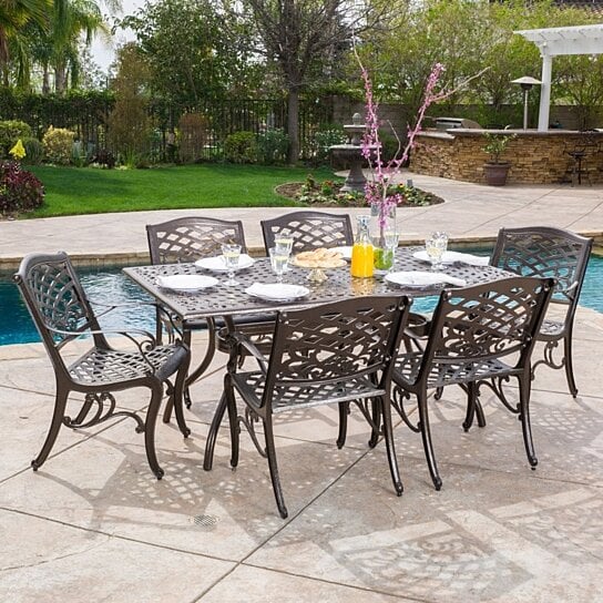 Buy Odena Outdoor 7-piece Cast Aluminum Rectangle Bronze ... on Best Outdoor Patio Furniture Sets id=17377