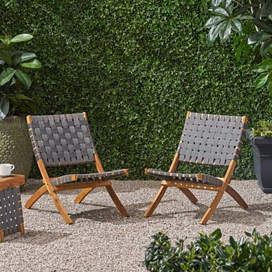 Riley Outdoor Acacia Wood Foldable Chairs (Set of 2)