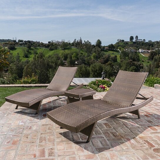 Buy Samulle Outdoor 3 Piece Mixed Mocha Wicker Armless Chaise Lounge And Table Set By Gdfstudio On Opensky