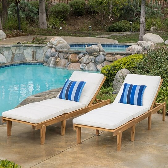 paolo outdoor teak brown wood chaise lounge with cushion