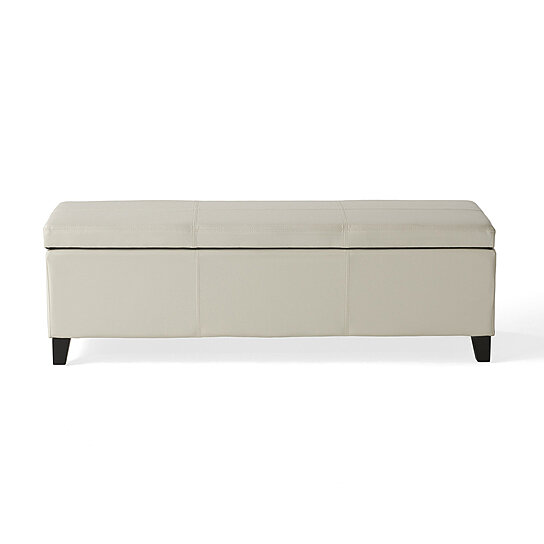 Skyler Off White Leather Storage Ottoman Bench