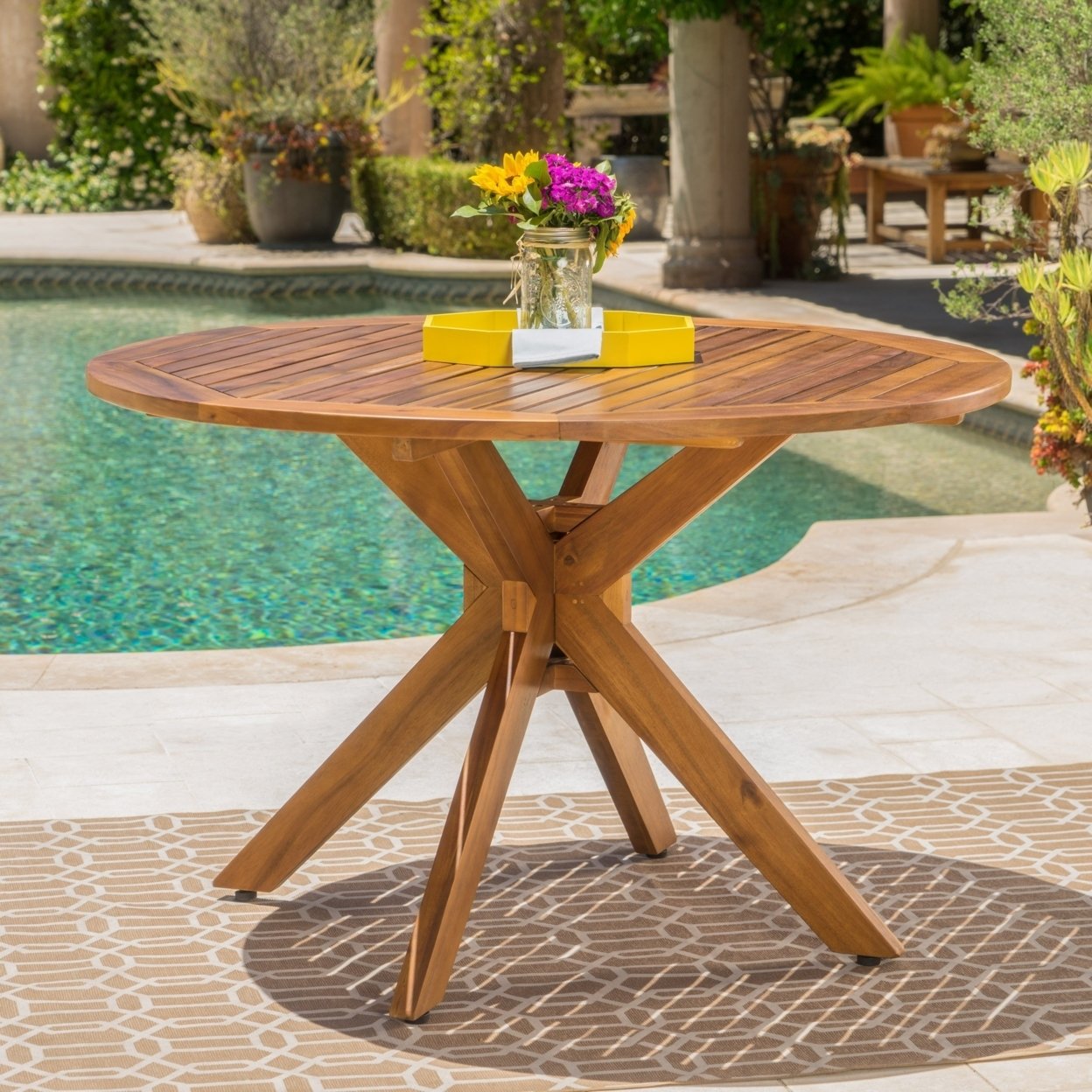 Buy Stanford Outdoor Acacia Wood Round Dining Table by GDFStudio on Dot