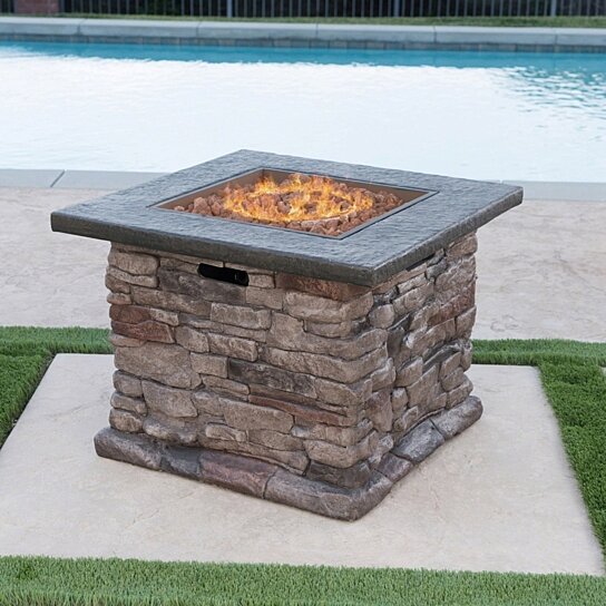 Buy Stone Outdoor Natural Stone Finished Propane Fire Pit 40 000 Btu By Gdfstudio On Dot Bo