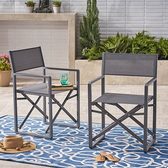 Buy Teresa Vista Outdoor Mesh And Aluminum Director Chairs Set Of 2 By Gdfstudio On Dot Bo