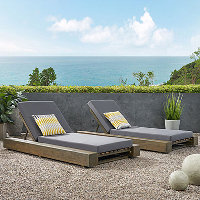 Ursula Outdoor Acacia Wood Chaise Lounge and Cushion Sets (Set of 2)
