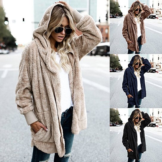 women's oversized open front hooded draped pockets cardigan coat