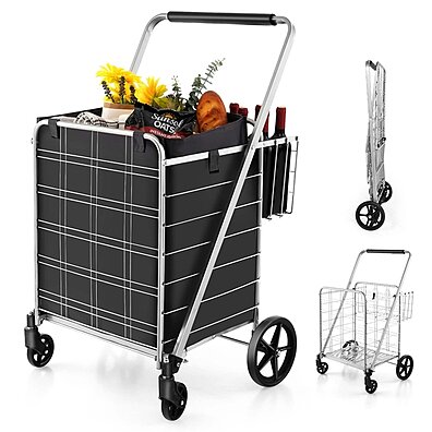 Costway 3-Tier Utility Cart Heavy Duty Wire Rolling Cart w/Handle Bar  Storage Trolley