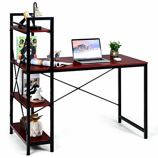 desk with 4 tier shelves