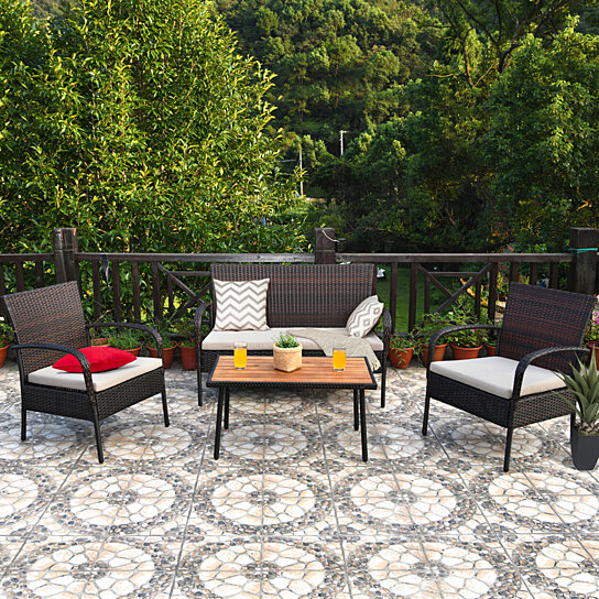 gymax 4pcs rattan patio conversation set