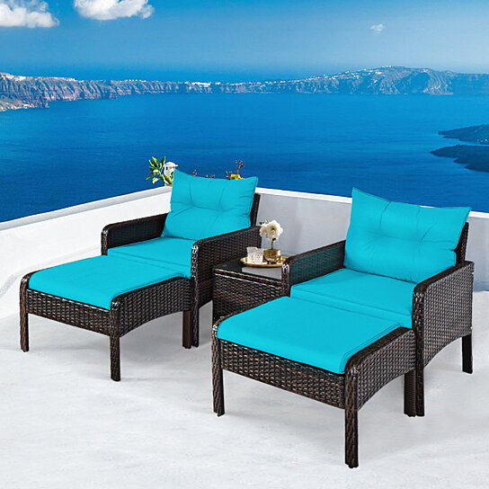 Buy Gymax 5pcs Patio Set Sectional Rattan Wicker Furniture Set W Turquoise Cushion By Gymax On Dot Bo