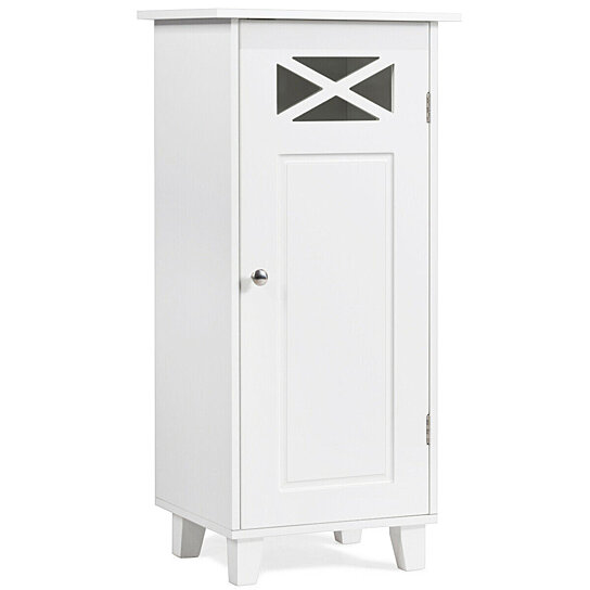 Gymax Bathroom Cabinet Free Standing Storage Side Table Organizer - Grey - Painted