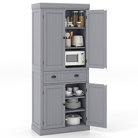 Buy Kitchen Cabinet Pantry Cupboard Freestanding w/Shelves Grey by ...