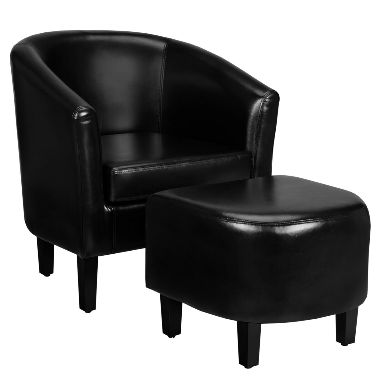 Gymax Modern Accent Tub Chair&Ottoman Set Leather ...