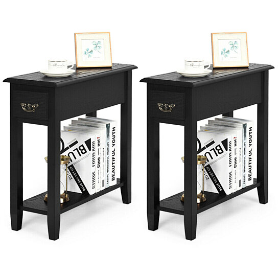 Buy Gymax Set Of 2 Nightstand 2 Tier End Bedside Sofa Side Table W Drawer Shelf Black By Gymax On Dot Bo