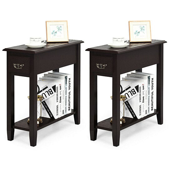 Buy Gymax Set Of 2 Nightstand 2 Tier End Bedside Sofa Side Table W Drawer Shelf Espresso By Gymax On Dot Bo