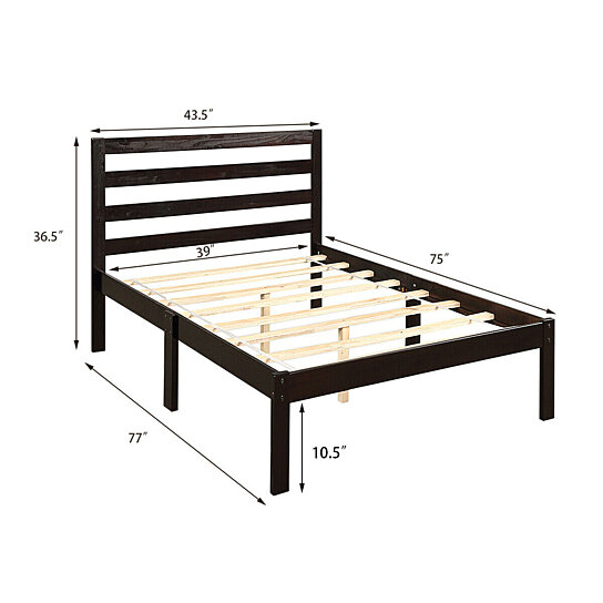 Buy Gymax Solid Wood Platform Bed Wheadboard Design Twin Size Bed