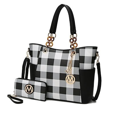MKF Collection Bonita Checkered Tote 2 Pcs Handbag with Wallet by Mia k.