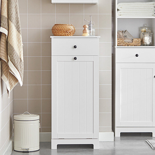 Haotian White Floor Standing Tall Bathroom Storage Cabinet With