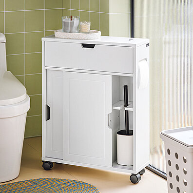 Haotian Free Standing Bathroom Toilet Paper Roll Holder Storage Cabinet Holder Organizer Bath Toilet,FRG135-W