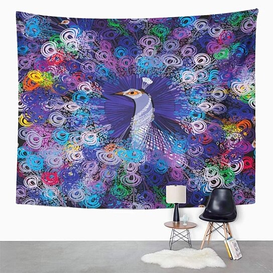 Buy Colorful Drawing Peacock Beautiful Bird Eastern Elegant Feathers Nature Wall Art Hanging Tapestry 60x80 Inch By Harriet Queena Queena On Dot Bo