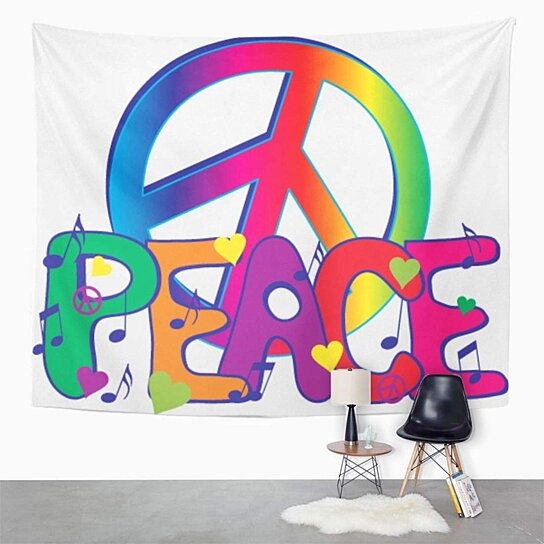 Download Buy Colorful Love Peace Sign And Text Music 60s Hip Wall Art Hanging Tapestry 51x60 Inch By Harriet Queena Queena On Opensky