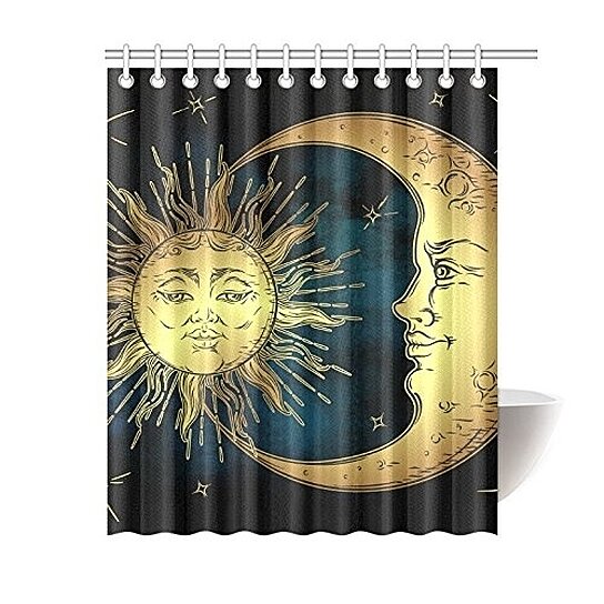 Golden sun crescent moon  Shower Curtain Bathroom Decor Fabric & 12hooks 71*71in