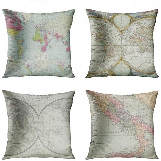 Buy Set Of 4 Pillow Cases Geographic Map Of The World 20 Text History Studio 21 Archival 9 Throw Cushion Pillowcase Cover 18x18 Inch By Harriet Queena Queena On Dot Bo