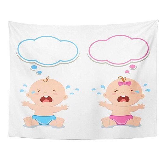 Buy Twins Little Baby Boy And Girl Crying Unhappy Adorable Cartoon Beautiful Wall Art Hanging Tapestry 60x80 Inch By Harriet Queena Queena On Dot Bo