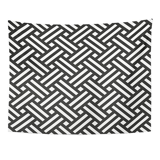 black and white wall hanging weaving