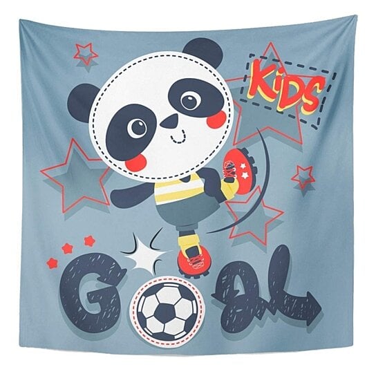 Buy Baby Cute Cartoon Panda Boy Kicking Soccer Ball Wall Art Hanging Tapestry 51x60 Inch By Hedda Stan On Dot Bo