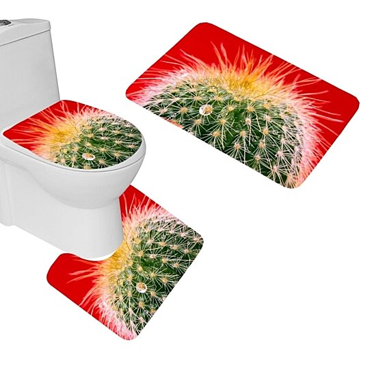 Buy Cactus Drop Needle 3 Pcs Bath Rug Contour Mat Toilet Lid Cover By Hedda Stan On Dot Bo