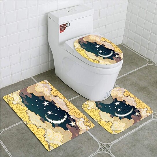 Fantasy Starry Sky Bathroom Mat Set 3 Pcs Bath Rug Toilet Cover Non-slip Carpet 