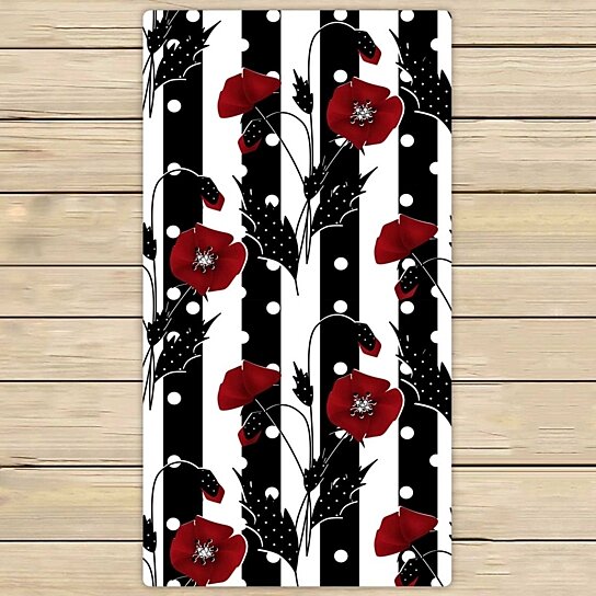 Buy Floral Red Poppies Black White Striped Microfiber Bath Towels Bathroom Body Shower Towel By Hedda Stan On Dot Bo