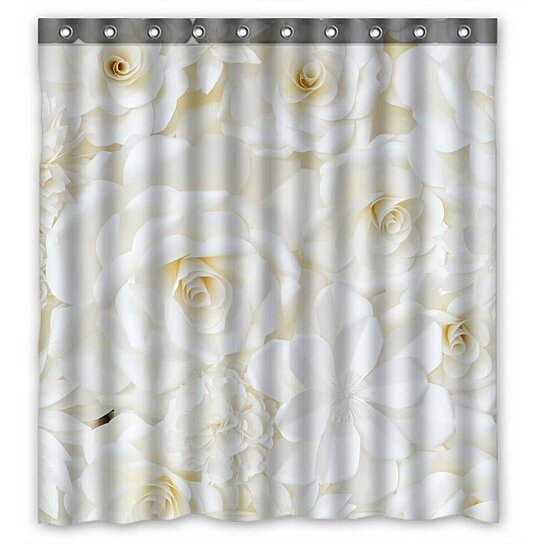 Buy Flower White Cream Color WaterProof Polyester Fabric Shower Curtain ...