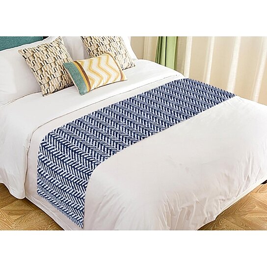 Twelve European Style Bed Scarf Bed Runner Blue Floral Bedding Cover for Home Hotel Decor 19.7x94.5in
