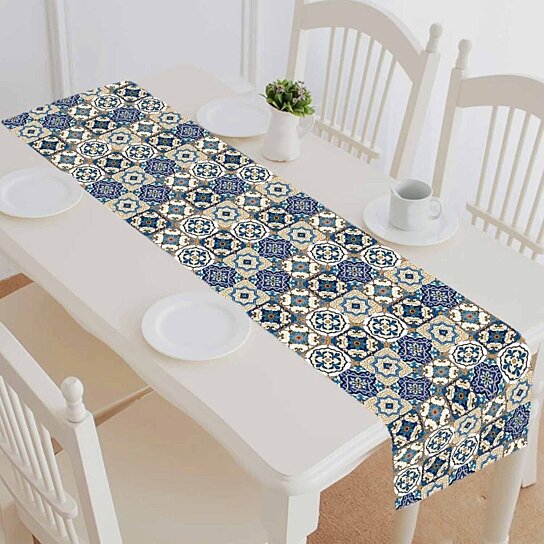 14 X 72 Inch Home Linen Table Runner & Everyday Use Talavera Azulejos Portugal Turkish Ornament for Family Dinners Or Gatherings Indoor Or Outdoor Parties 