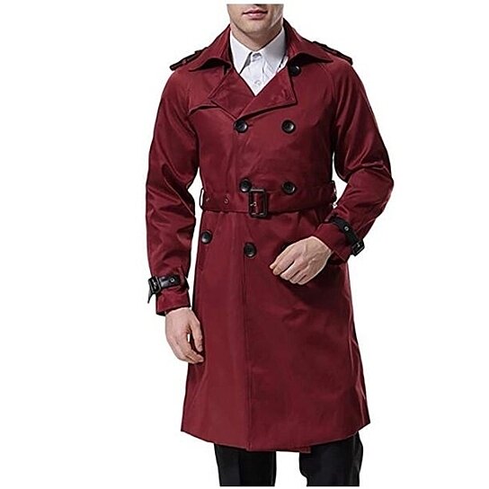 double breasted red trench coat