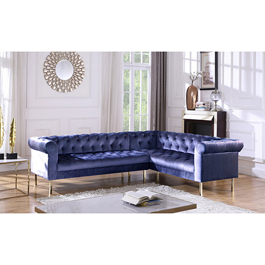 Buy Mateo Right Facing Sectional Sofa L Shape Velvet Upholstered Button 