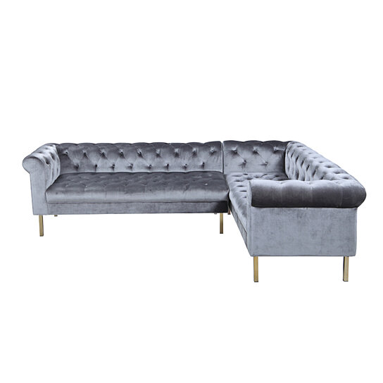 Buy Mateo Right Facing Sectional Sofa L Shape Velvet Upholstered Button ...