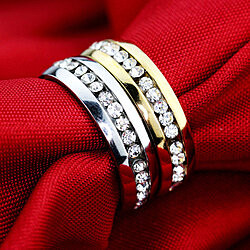 Stainless Steel Cubic Zirconia Crystal Eternity Ring