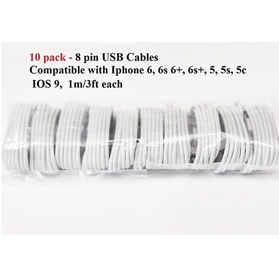 Wholesale 10x 8 Pin USB Data Sync Charger Cable IOS9 iPhone 6 6s 6plus 5 5s 5c