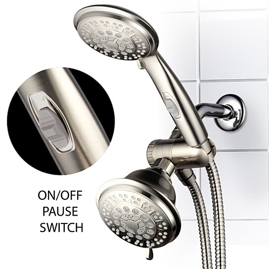 HotelSpa 42 Setting Brushed Nickel Shower Combo with ON/OFF Pause Switch