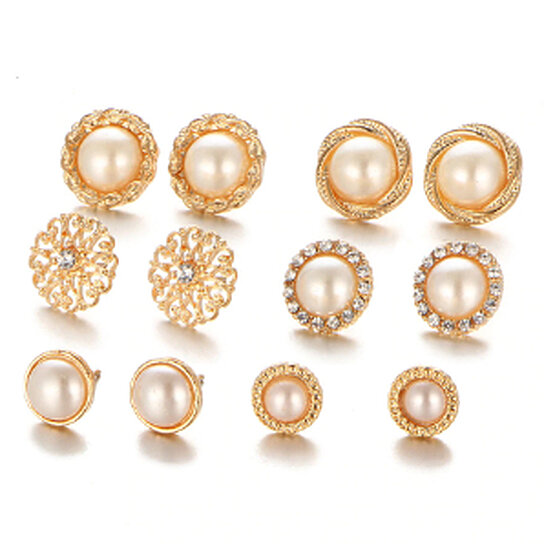 6 Pairs Simulated Pearls Earrings Set