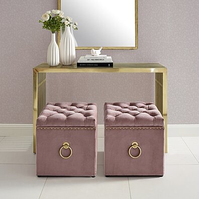 Claudia Velvet or Linen 1 Pc Ottoman-Storage-Knob Handle-Cube-Nailhead Trim by Inspired Home