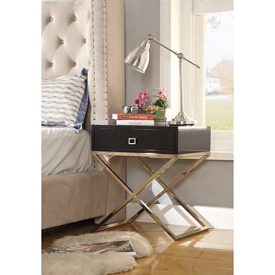 Buy Jesse Lacquer Finish Nightstand Steel Base Side Table Modern Inspired Home By Inspired Home On Dot Bo