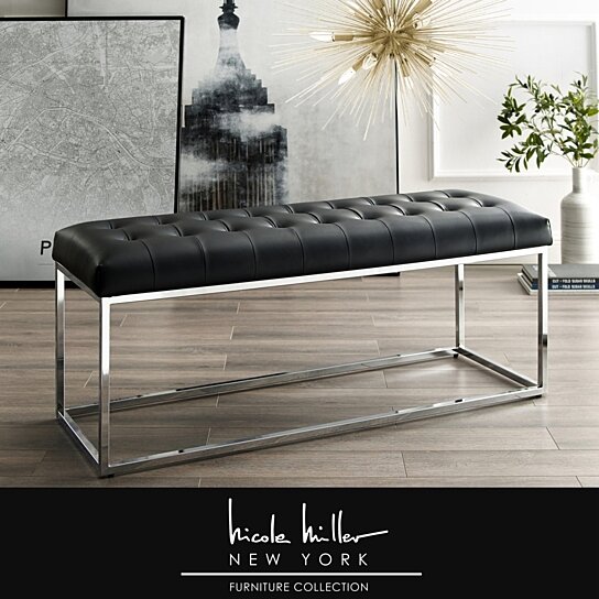 Buy Nicole Miller Santos Bench Leather Pu Channel Tufted Stainless Steel Frame Modern Contemporary By Inspired Home On Dot Bo