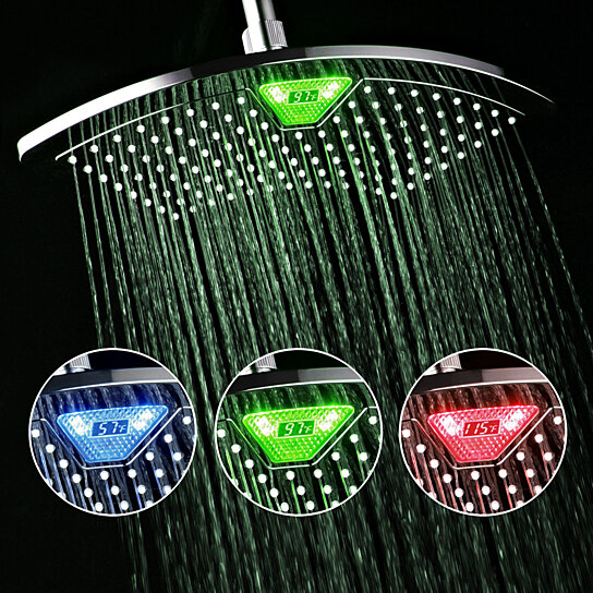 DreamSpa 12 inch Rainfall Shower Head with LED/LCD Temperature Display and Color Change