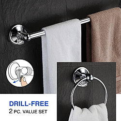 Hotelspa Insta Mount Bathroom Accessories 2 Pc Value Set (18" Towel Bar and Towel Ring)